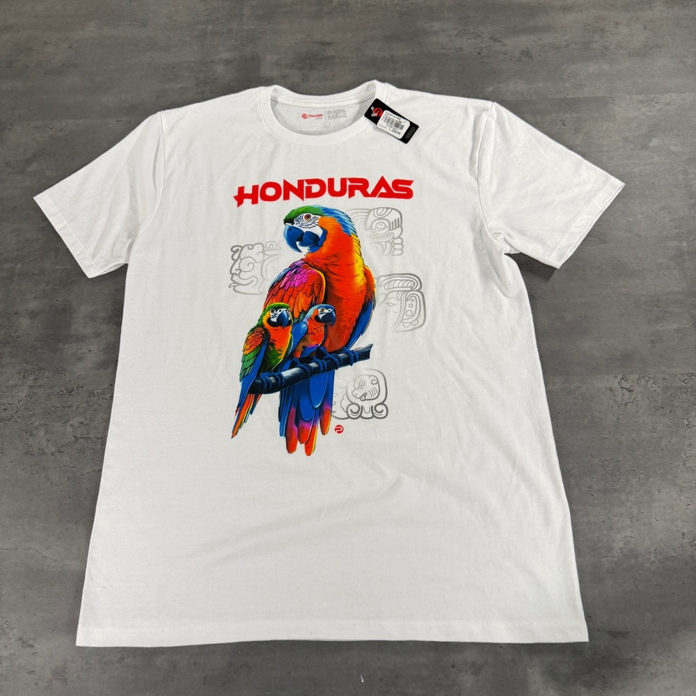 Honduras Macaw Parrot Graphic T Shirt Large White Souvenir Tee Travel Beach